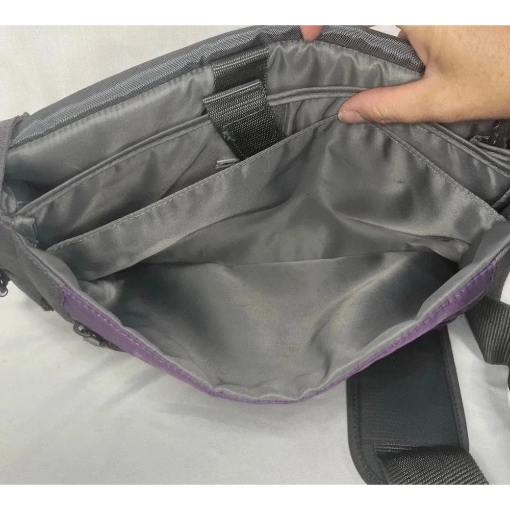 Skechers Messenger Bag Grey Purple Nylon Laptop Crossbody School Travel Bag